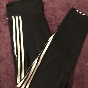 NWT Adidas High Waisted 3 Stripe Black Sports Leggings